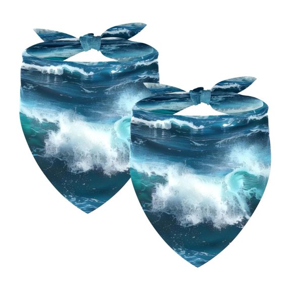 PhooArto Blue Sea Waves Dog Bandanas, 2 Pack Soft Washable Pet Scarf Triangle for Large Dogs Puppies and Cats