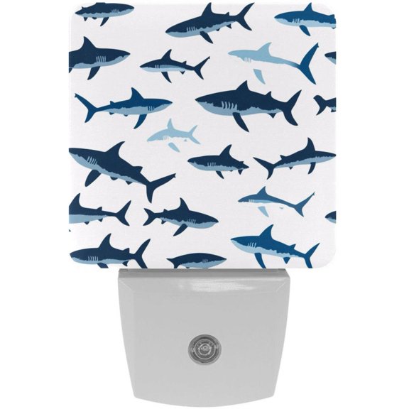 PhooArto Blue Shark Patterns Plug in LED Night Light Auto Sensor Dusk to Dawn Decorative Night for Bedroom, Bathroom, Kitchen, Hallway, Stairs, Baby's Room, Energy Saving