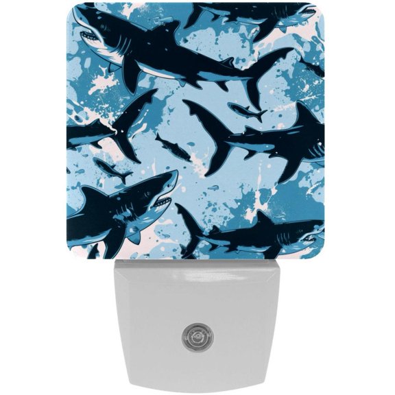 PhooArto Blue Sharks Splash Pattern Plug in LED Night Light Auto Sensor Dusk to Dawn Decorative Night for Bedroom, Bathroom, Kitchen, Hallway, Stairs, Baby's Room, Energy Saving