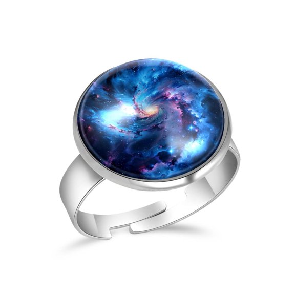 PhooArto Blue Space Galaxy Constellation Stainless Steel Rings for Women, Open Adjustable Ring Promise Ring Jewelry Gifts