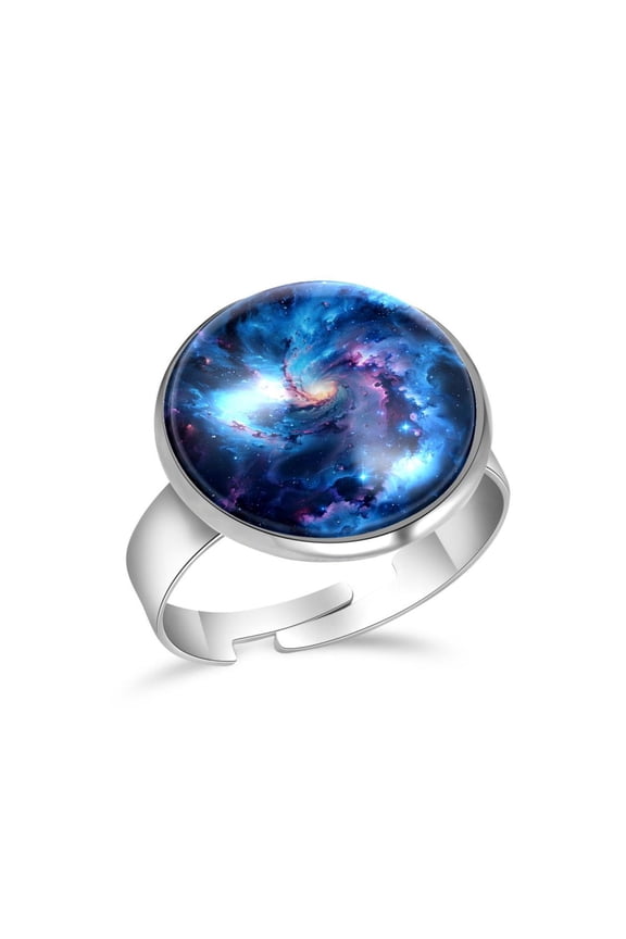 Blue Space Galaxy Constellation Stainless Steel Rings for Women, Open Adjustable Ring Promise Ring Jewelry Gifts