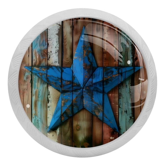 PhooArto Blue Star on Rustic Plank 4 PCS Crystal Glass Cabinet Knobs, Drawer Kitchen Cabinets Dresser Cupboard Wardrobe Pulls Handle - Glowing in the Dark