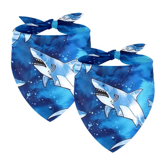 PhooArto Blue Tie Dye Sharks Pattern Dog Bandanas, 2 Pack Soft Washable Pet Scarf Triangle for Large Dogs Puppies and Cats