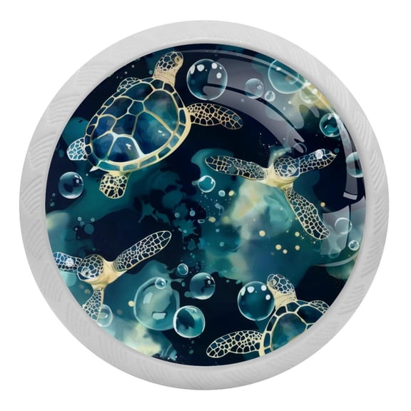 PhooArto Blue Turtle Bubble Pattern 4 PCS Crystal Glass Cabinet Knobs, Drawer Kitchen Cabinets Dresser Cupboard Wardrobe Pulls Handle - Glowing in the Dark