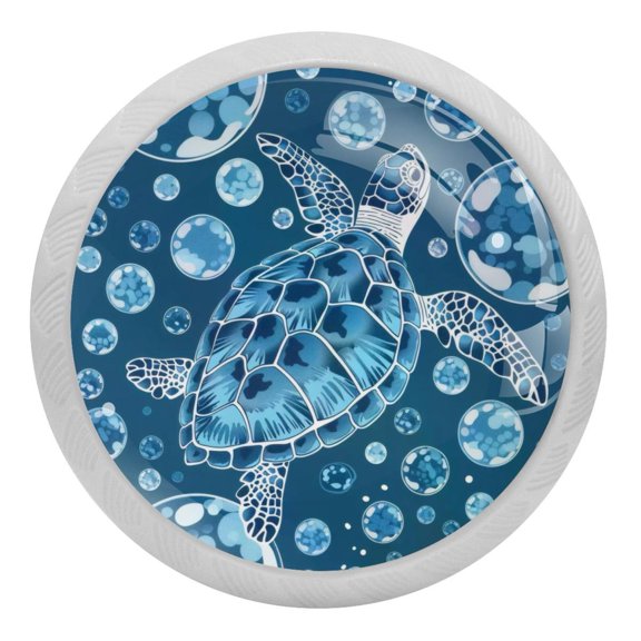 PhooArto Blue Turtle Bubbles Pattern 4 PCS Crystal Glass Cabinet Knobs, Drawer Kitchen Cabinets Dresser Cupboard Wardrobe Pulls Handle - Glowing in the Dark