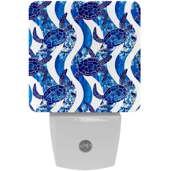 PhooArto Blue Turtles Wave Stripe Pattern Plug in LED Night Light Auto Sensor Dusk to Dawn Decorative Night for Bedroom, Bathroom, Kitchen, Hallway, Stairs, Baby's Room, Energy Saving
