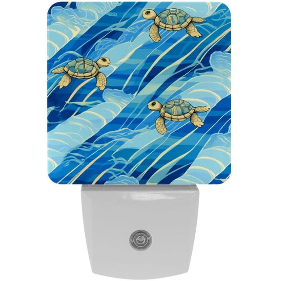PhooArto Blue Wave Stripe Turtles Pattern Plug in LED Night Light Auto Sensor Dusk to Dawn Decorative Night for Bedroom, Bathroom, Kitchen, Hallway, Stairs, Baby's Room, Energy Saving