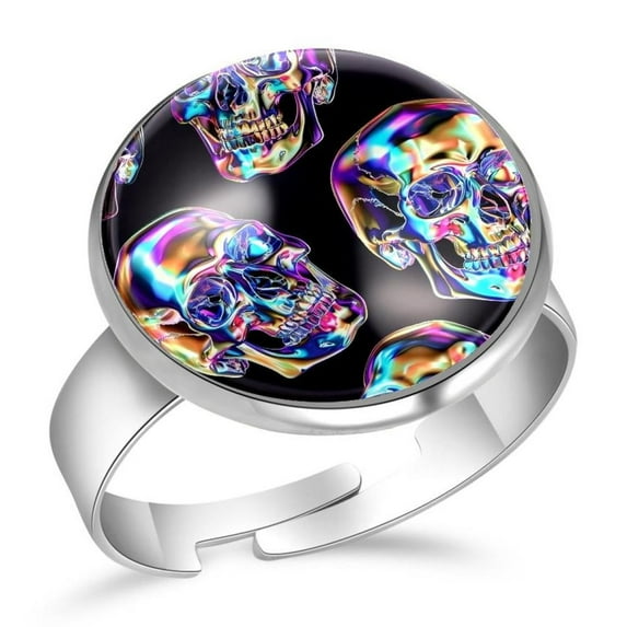 PhooArto Bright Skull Pattern Stainless Steel Rings for Women, Open Adjustable Ring Promise Ring Jewelry Gifts
