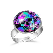 PhooArto Bright Skulls Head Stainless Steel Rings for Women, Open Adjustable Ring Promise Ring Jewelry Gifts