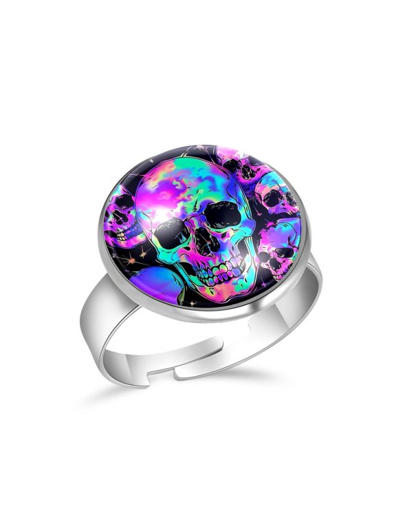 Bright Skulls Head Stainless Steel Rings for Women, Open Adjustable Ring Promise Ring Jewelry Gifts