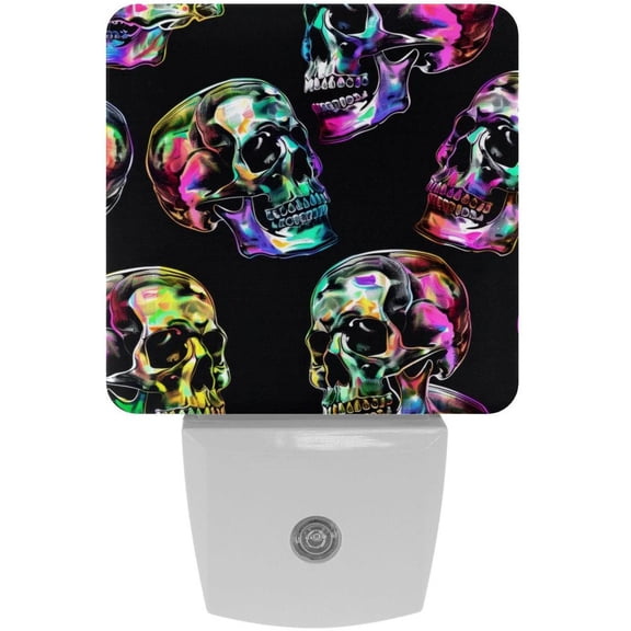 PhooArto Bright Skulls Patterns Plug in LED Night Light Auto Sensor Dusk to Dawn Decorative Night for Bedroom, Bathroom, Kitchen, Hallway, Stairs, Baby's Room, Energy Saving