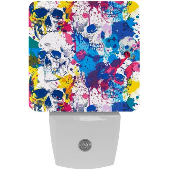 PhooArto Bright Skulls Splash Pattern Plug in LED Night Light Auto Sensor Dusk to Dawn Decorative Night for Bedroom, Bathroom, Kitchen, Hallway, Stairs, Baby's Room, Energy Saving