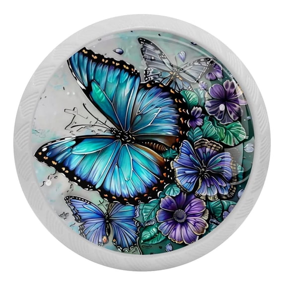 PhooArto Bule Purple Butterfly 4 PCS Crystal Glass Cabinet Knobs, Drawer Kitchen Cabinets Dresser Cupboard Wardrobe Pulls Handle - Glowing in the Dark