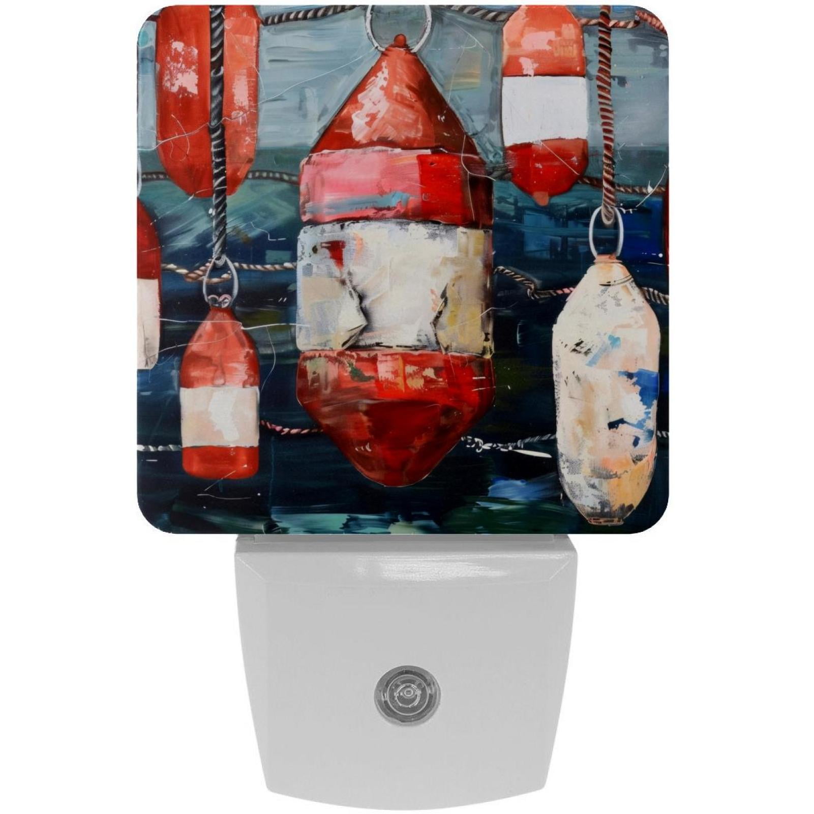 PhooArto Buoy Painting Nautical Pattern Plug in LED Night Light Auto Sensor Dusk to Dawn Decorative Night for Bedroom, Bathroom, Kitchen, Hallway, Stairs, Baby's Room, Energy Saving