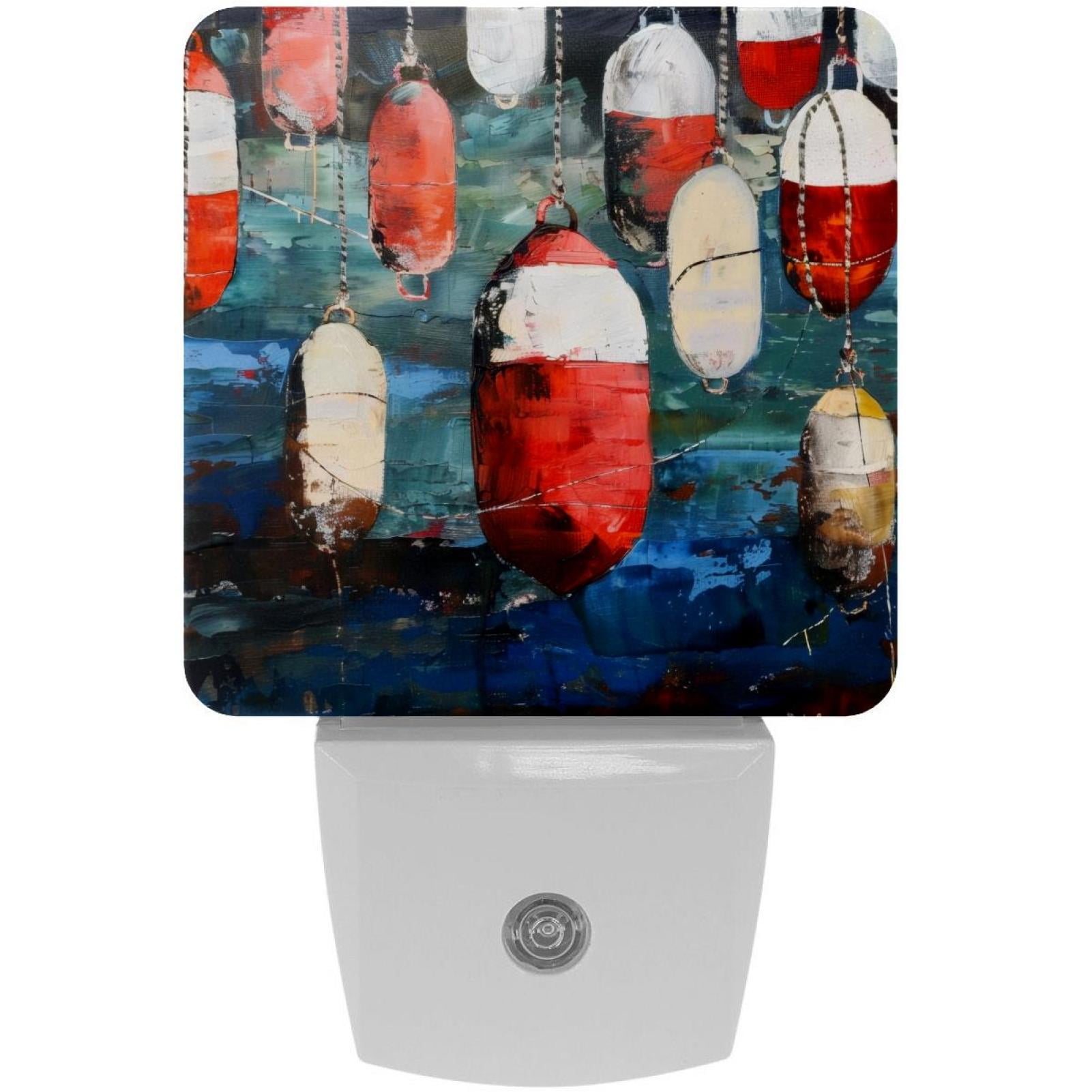 PhooArto Buoy Painting Nautical Plug in LED Night Light Auto Sensor Dusk to Dawn Decorative Night for Bedroom, Bathroom, Kitchen, Hallway, Stairs, Baby's Room, Energy Saving
