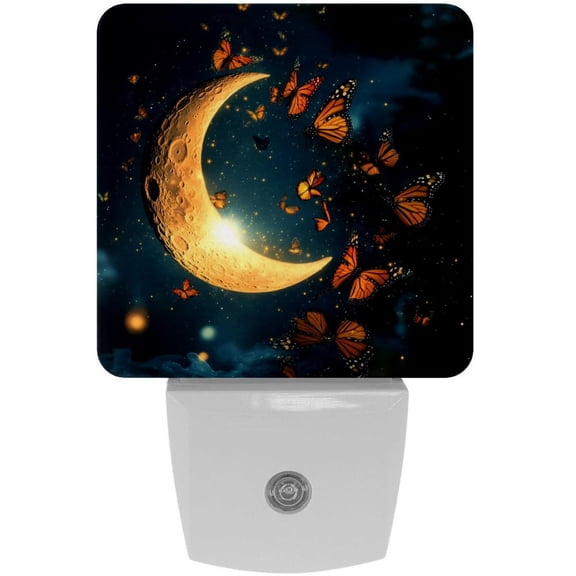 PhooArto Butterflies Dancing and Moon Plug in LED Night Light Auto Sensor Dusk to Dawn Decorative Night for Bedroom, Bathroom, Kitchen, Hallway, Stairs, Baby's Room, Energy Saving