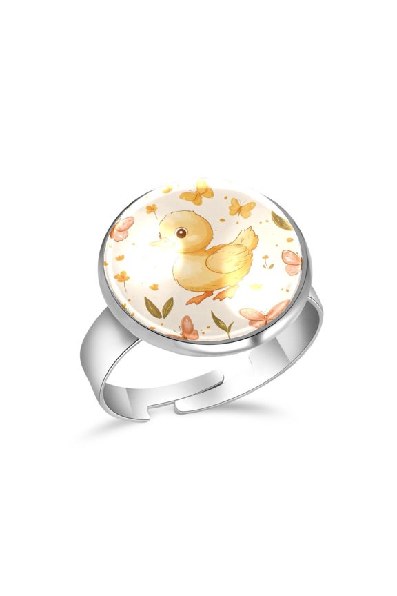 Butterflies Duck Pattern Stainless Steel Rings for Women, Open Adjustable Ring Promise Ring Jewelry Gifts