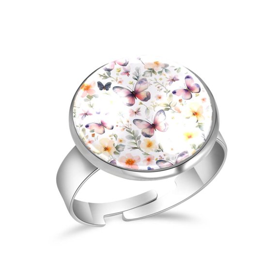 PhooArto Butterflies Floral Pattern Stainless Steel Rings for Women, Open Adjustable Ring Promise Ring Jewelry Gifts