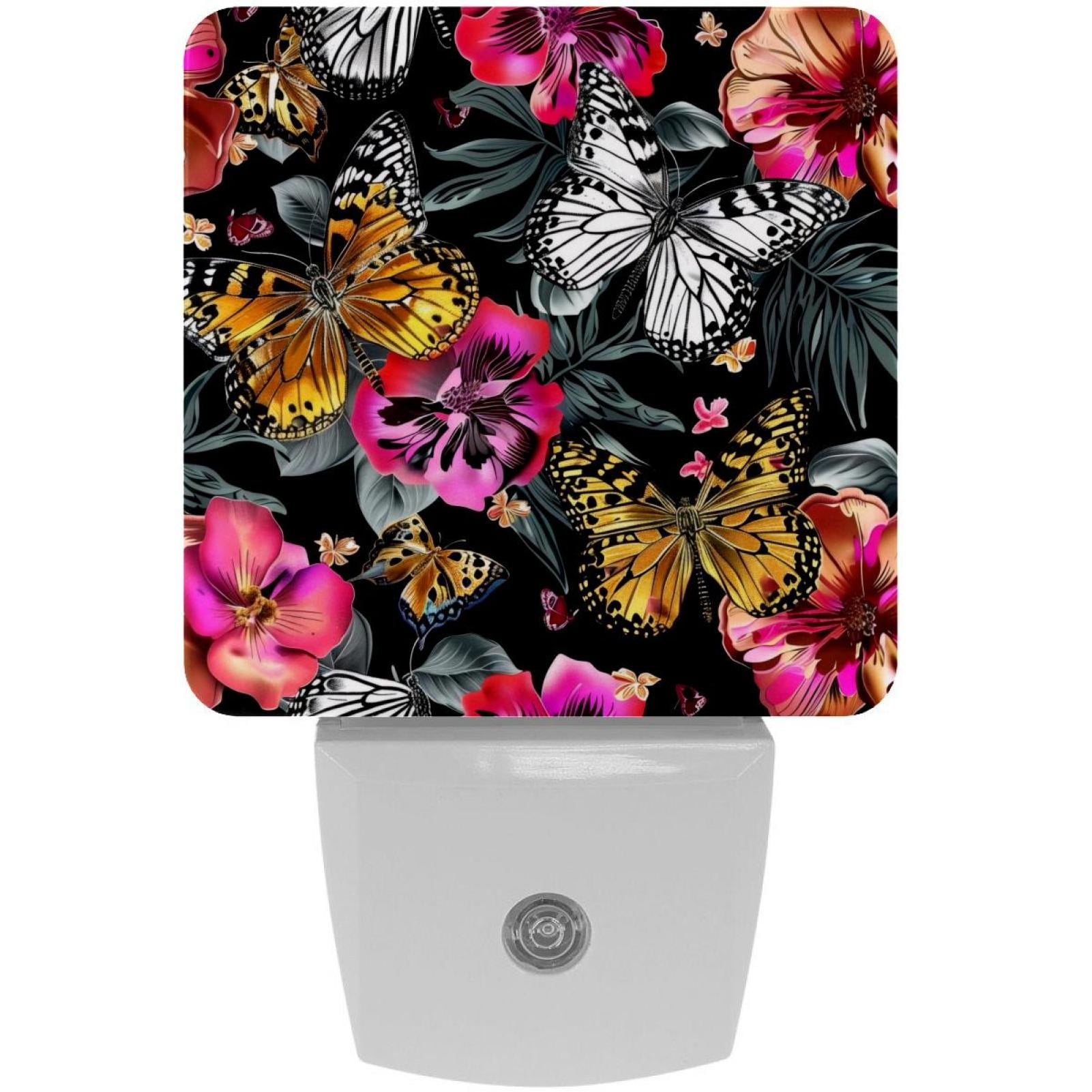 PhooArto Butterflies Flowers Leopard Spots Plug in LED Night Light Auto Sensor Dusk to Dawn Decorative Night for Bedroom, Bathroom, Kitchen, Hallway, Stairs, Baby's Room, Energy Saving