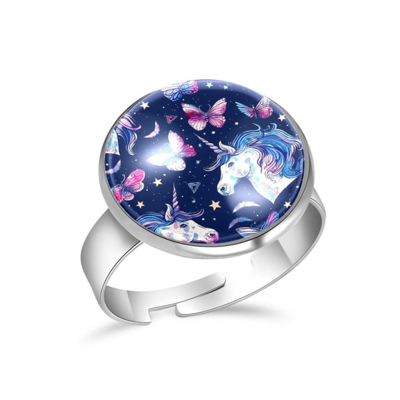 PhooArto Butterflies Unicorn Patterns Stainless Steel Rings for Women, Open Adjustable Ring Promise Ring Jewelry Gifts