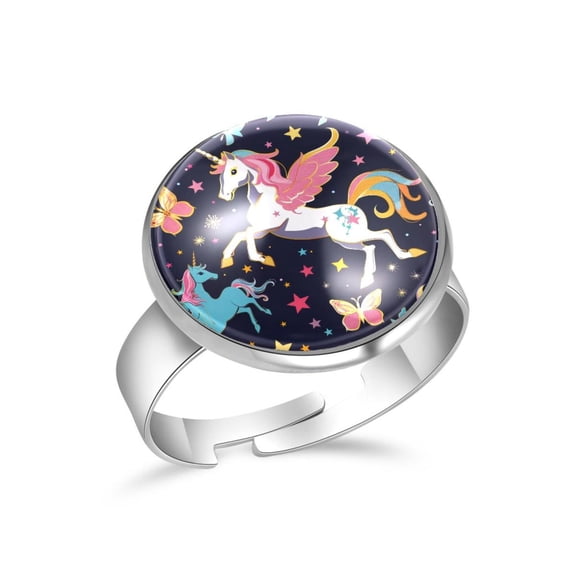 PhooArto Butterflies and Unicorn Pattern Stainless Steel Rings for Women, Open Adjustable Ring Promise Ring Jewelry Gifts