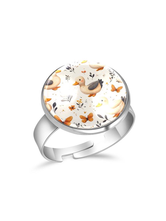 Butterfly Duck Pattern Stainless Steel Rings for Women, Open Adjustable Ring Promise Ring Jewelry Gifts