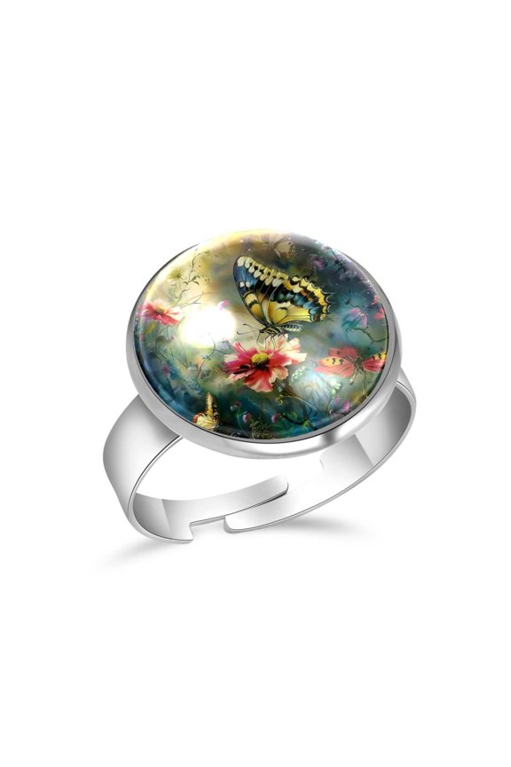 Butterfly Flower Stainless Steel Rings for Women, Open Adjustable Ring Promise Ring Jewelry Gifts