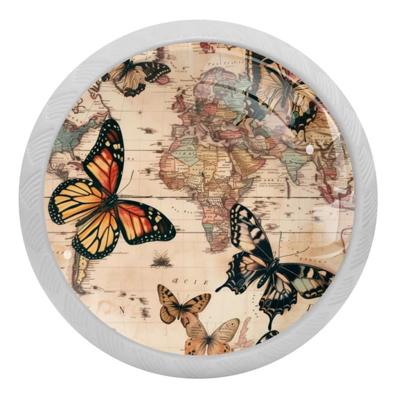 PhooArto Butterfly and Vintage Map 4 PCS Crystal Glass Cabinet Knobs, Drawer Kitchen Cabinets Dresser Cupboard Wardrobe Pulls Handle - Glowing in the Dark