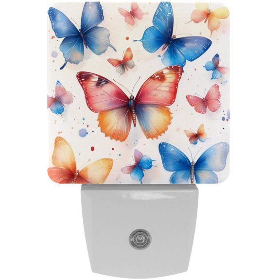 PhooArto Butterfly Watercolor Pattern Plug in LED Night Light Auto Sensor Dusk to Dawn Decorative Night for Bedroom, Bathroom, Kitchen, Hallway, Stairs, Baby's Room, Energy Saving