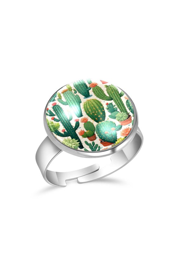 Cacti Cactus Pattern Stainless Steel Rings for Women, Open Adjustable Ring Promise Ring Jewelry Gifts
