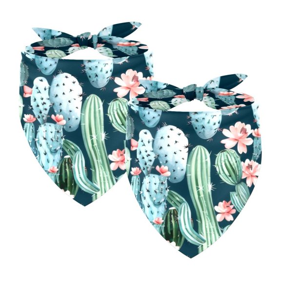 PhooArto Cactus Flowers Pattern Dog Bandanas, 2 Pack Soft Washable Pet Scarf Triangle for Large Dogs Puppies and Cats