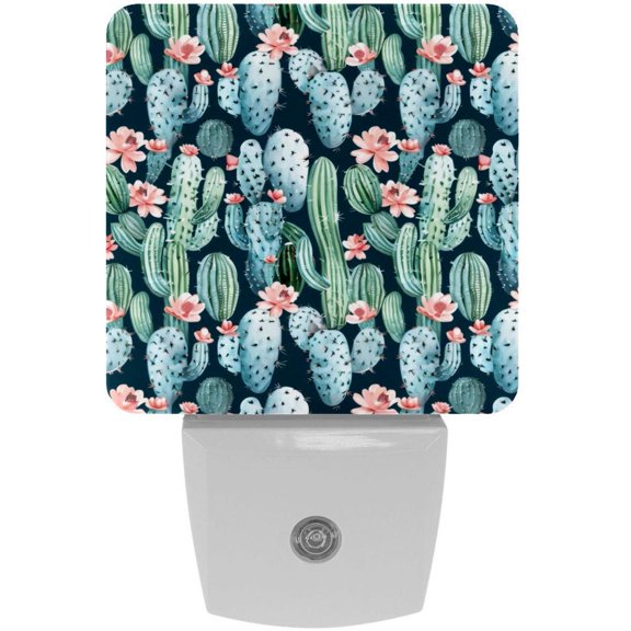 PhooArto Cactus Flowers Pattern Plug in LED Night Light Auto Sensor Dusk to Dawn Decorative Night for Bedroom, Bathroom, Kitchen, Hallway, Stairs, Baby's Room, Energy Saving