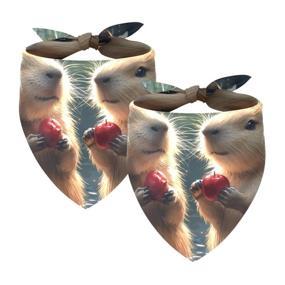 PhooArto Capybara Cherries River Dog Bandanas, 2 Pack Soft Washable Pet Scarf Triangle for Large Dogs Puppies and Cats