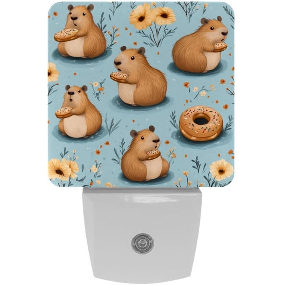 PhooArto Capybaras Flower Patterns Plug in LED Night Light Auto Sensor Dusk to Dawn Decorative Night for Bedroom, Bathroom, Kitchen, Hallway, Stairs, Baby's Room, Energy Saving