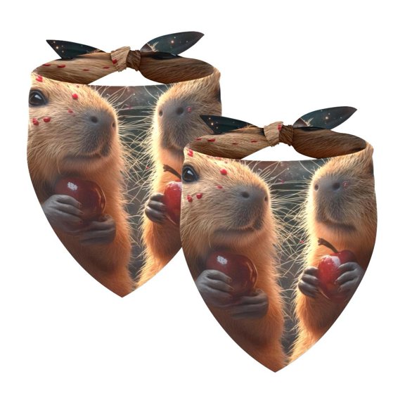 PhooArto Capybaras and Cherries Galaxy Dog Bandanas, 2 Pack Soft Washable Pet Scarf Triangle for Large Dogs Puppies and Cats
