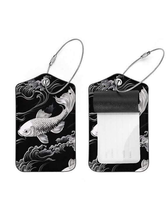 Carp Fish Wave Pattern Luggage Tags with Stainless Steel Loop, 2 Pack Luggage Tag Holders for Travel Luggage Baggage Identifier