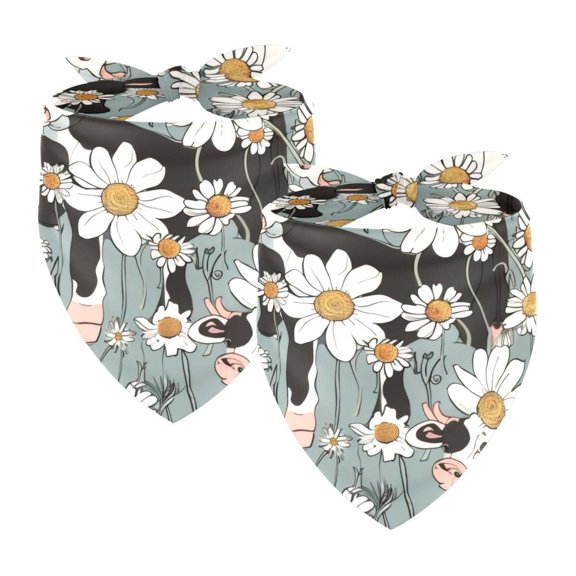 PhooArto Cartoon Cows Chamomile Pattern Dog Bandanas, 2 Pack Soft Washable Pet Scarf Triangle for Large Dogs Puppies and Cats