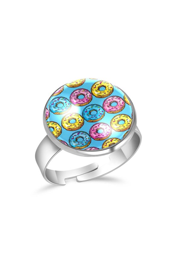 Cartoon Donuts Pattern Stainless Steel Rings for Women, Open Adjustable Ring Promise Ring Jewelry Gifts