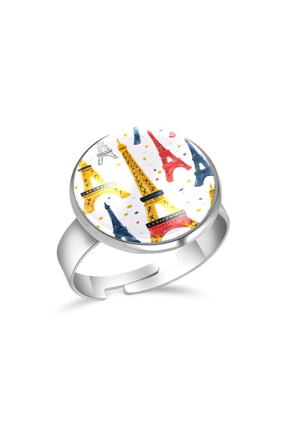 Cartoon Eiffel Tower Stainless Steel Rings for Women, Open Adjustable Ring Promise Ring Jewelry Gifts