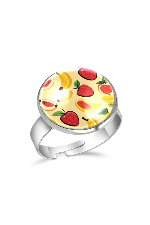 Cartoon Fruit Pattern Stainless Steel Rings for Women, Open Adjustable Ring Promise Ring Jewelry Gifts