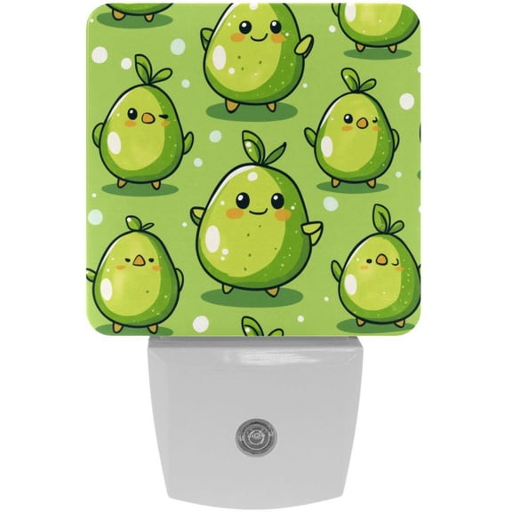 PhooArto Cartoon Green Avocado Pattern Plug in LED Night Light Auto Sensor Dusk to Dawn Decorative Night for Bedroom, Bathroom, Kitchen, Hallway, Stairs, Baby's Room, Energy Saving