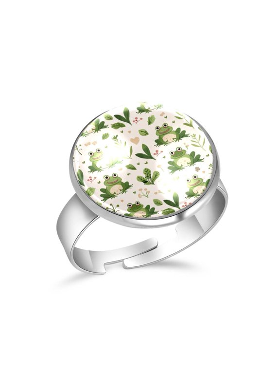 Cartoon Green Frogs Pattern Stainless Steel Rings for Women, Open Adjustable Ring Promise Ring Jewelry Gifts