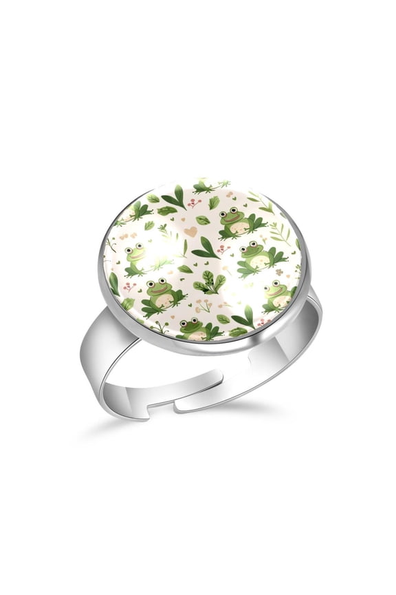 Cartoon Green Frogs Pattern Stainless Steel Rings for Women, Open Adjustable Ring Promise Ring Jewelry Gifts
