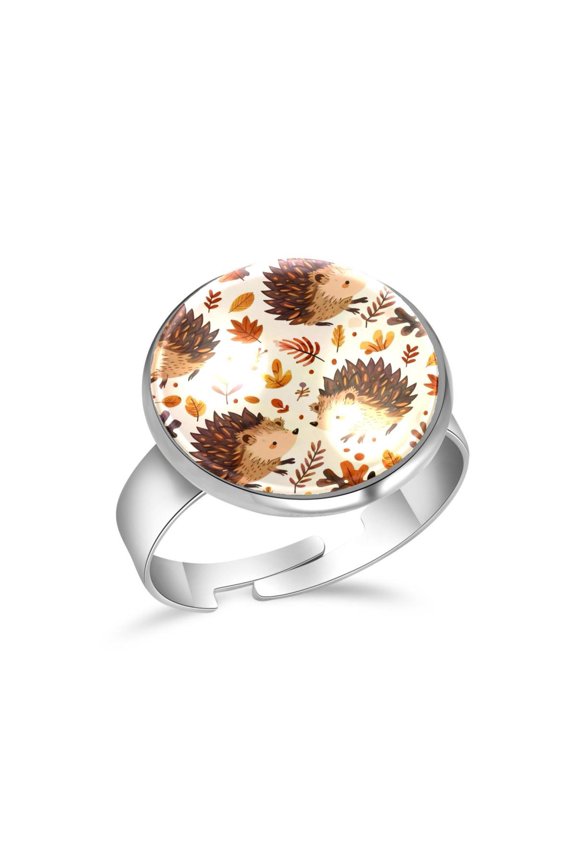 Cartoon Hedgehog Pattern Stainless Steel Rings for Women, Open Adjustable Ring Promise Ring Jewelry Gifts