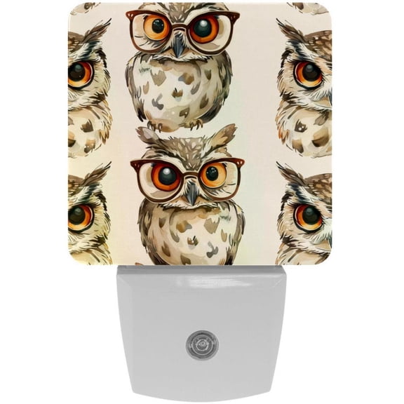 PhooArto Cartoon Owl with Glasses Plug in LED Night Light Auto Sensor Dusk to Dawn Decorative Night for Bedroom, Bathroom, Kitchen, Hallway, Stairs, Baby's Room, Energy Saving