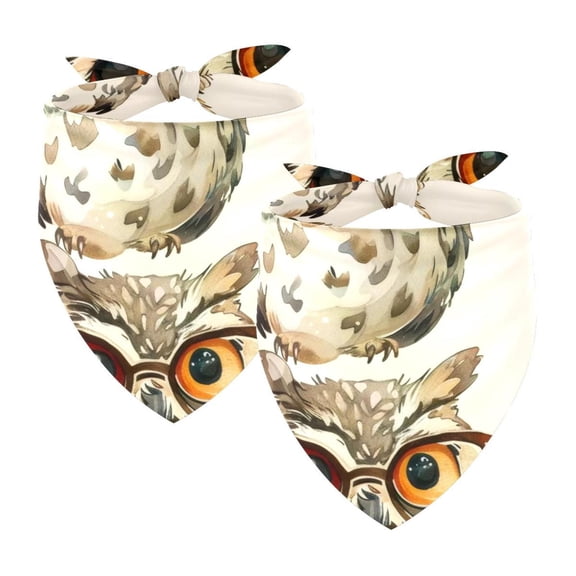 PhooArto Cartoon Owl with Glasses Dog Bandanas, 2 Pack Soft Washable Pet Scarf Triangle for Large Dogs Puppies and Cats