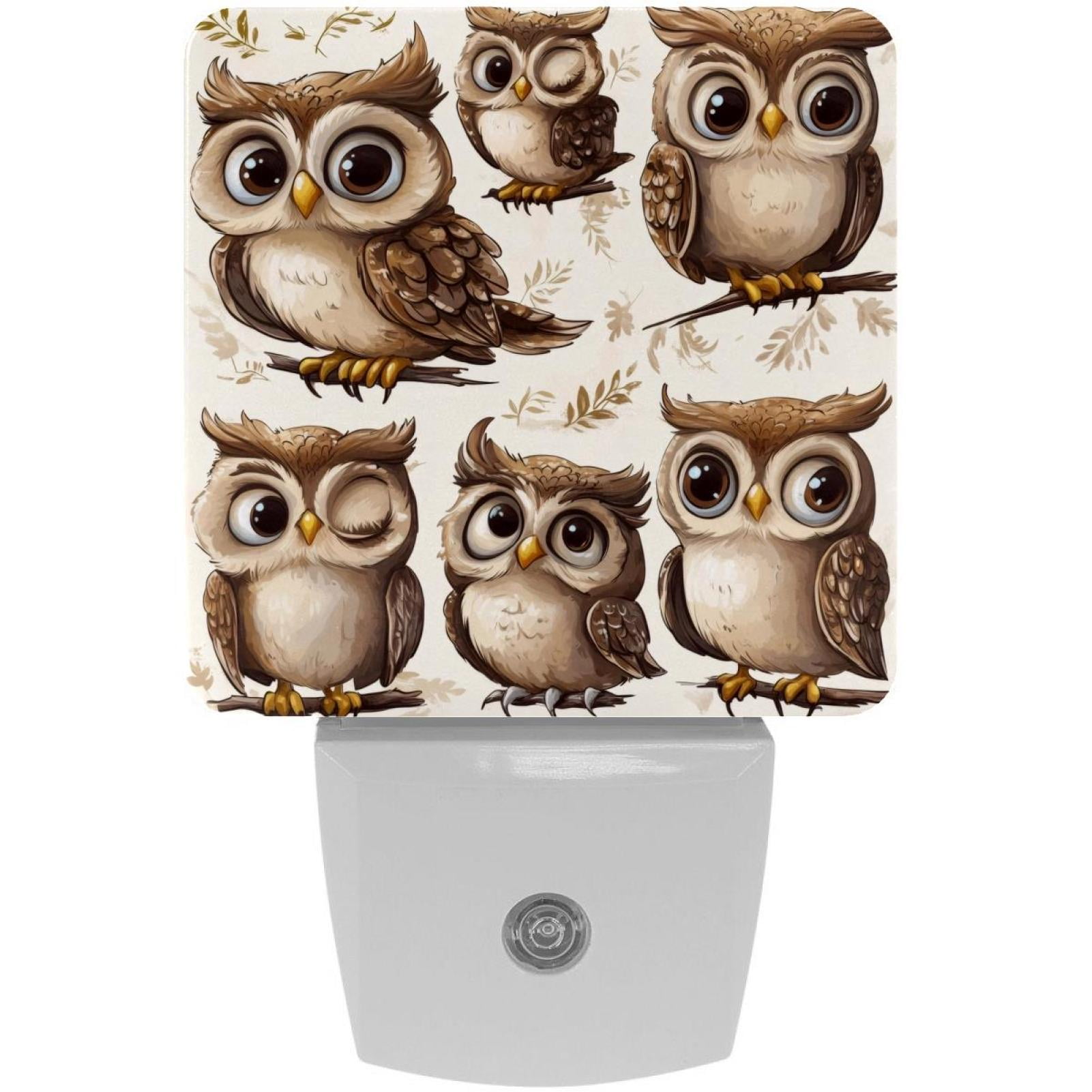 PhooArto Cartoon Owls Patterns Plug in LED Night Light Auto Sensor Dusk to Dawn Decorative Night for Bedroom, Bathroom, Kitchen, Hallway, Stairs, Baby's Room, Energy Saving