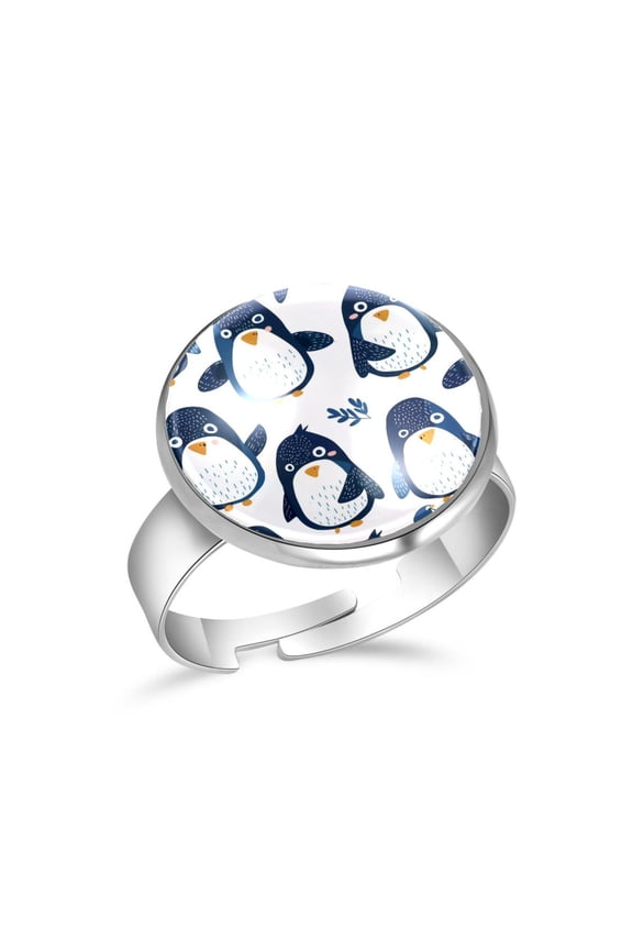 Cartoon Penguin Pattern Stainless Steel Rings for Women, Open Adjustable Ring Promise Ring Jewelry Gifts