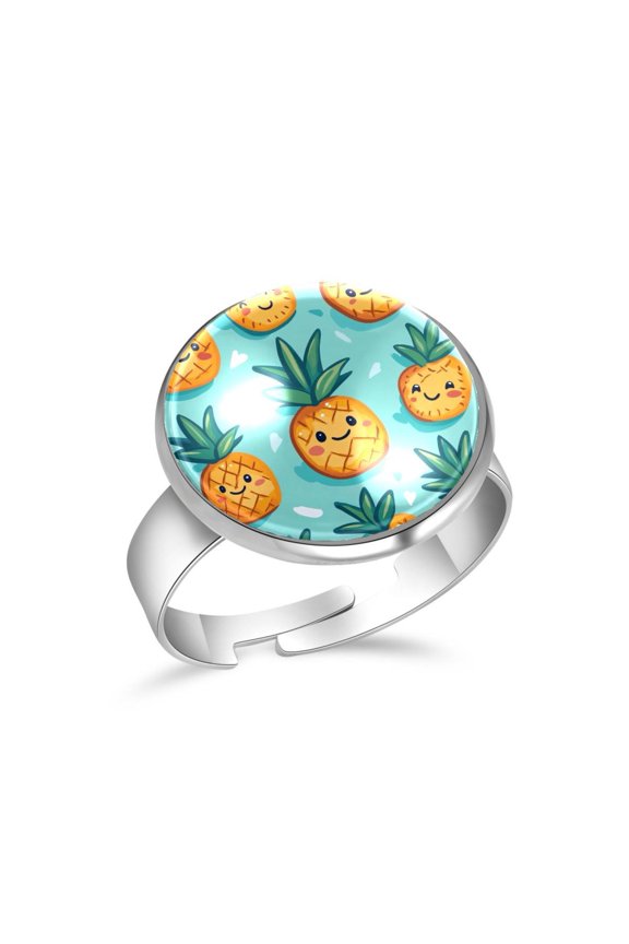 Cartoon Pineapple Pattern Stainless Steel Rings for Women, Open Adjustable Ring Promise Ring Jewelry Gifts