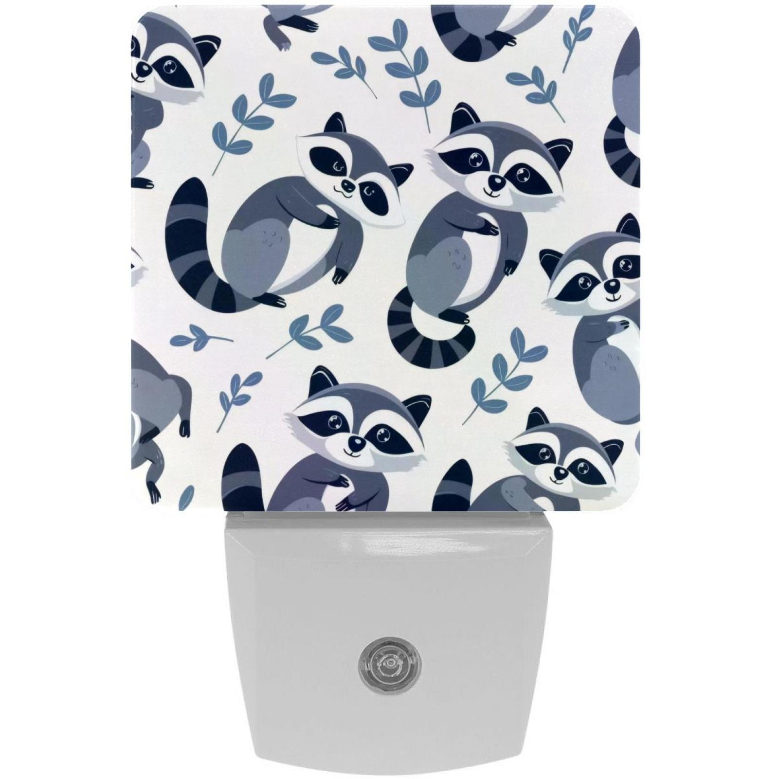 PhooArto Cartoon Raccoons Patterns Plug in LED Night Light Auto Sensor Dusk to Dawn Decorative Night for Bedroom, Bathroom, Kitchen, Hallway, Stairs, Baby's Room, Energy Saving